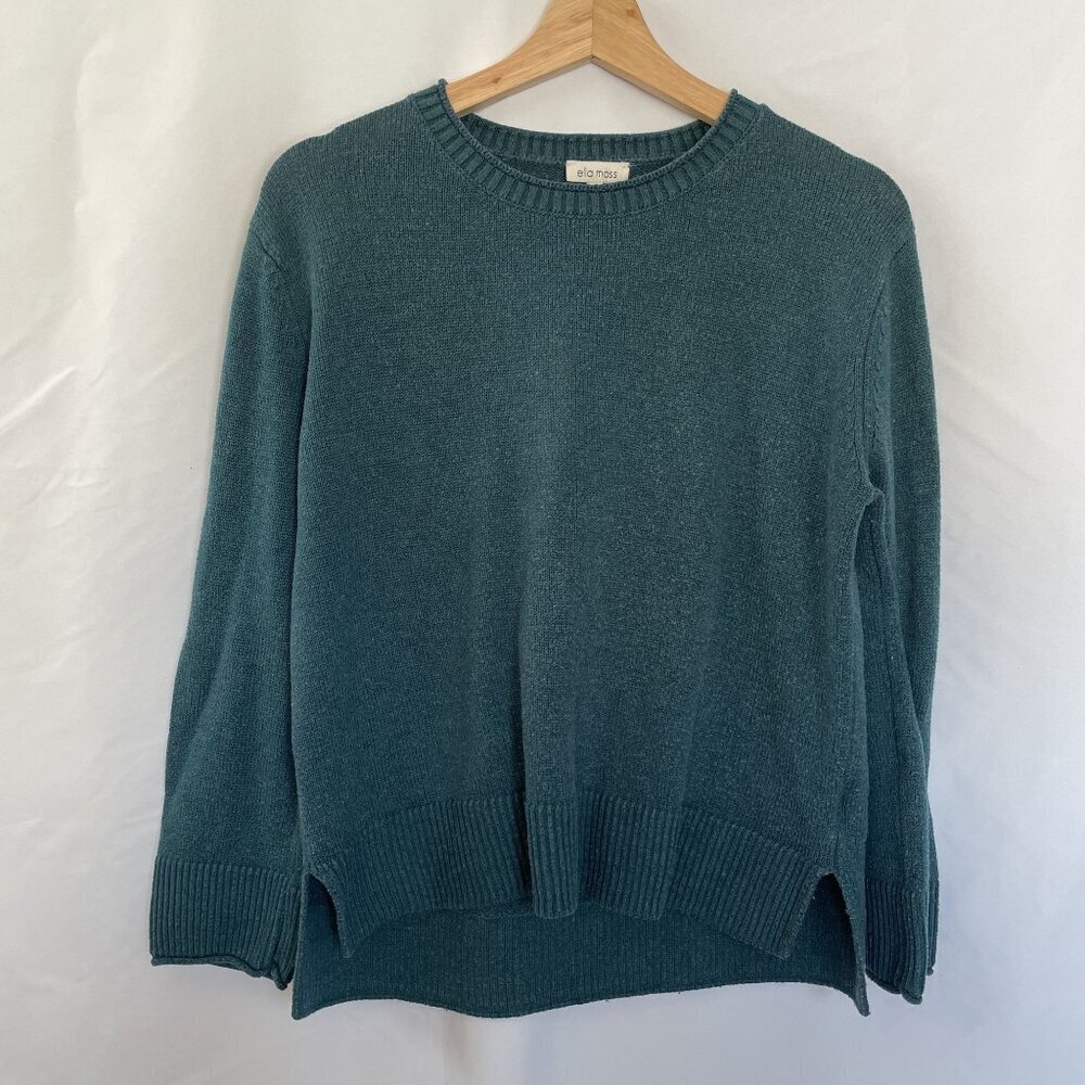 Ella Moss women's size S green knit crewneck sweater casual top comfort thick